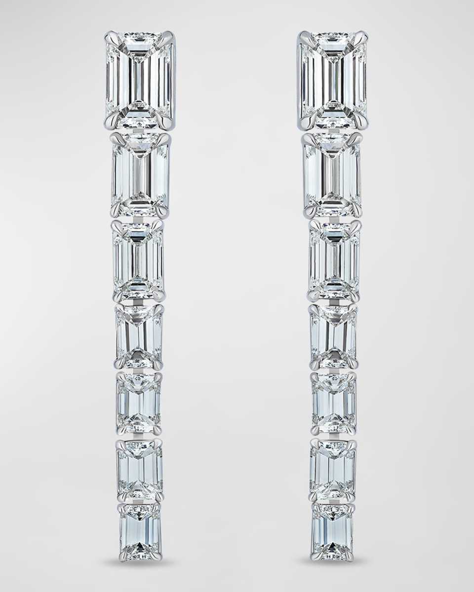18K White Gold Graduating Emerald Cut Diamond Earrings